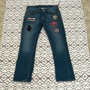 True Religion Patchwork Denim Straight Leg Sz 33